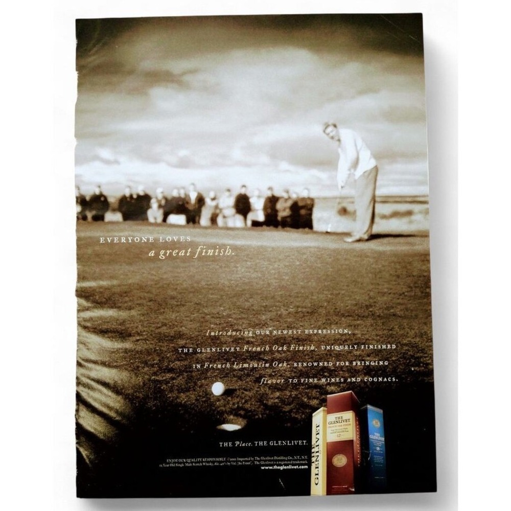 2001 Glenlivet Scotch Whisky Print Ad Y2K Golf Everyone Loves A Great Finish